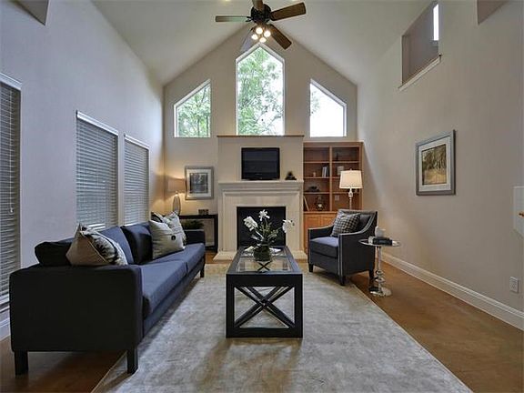 built-ins and cozy gas fireplace