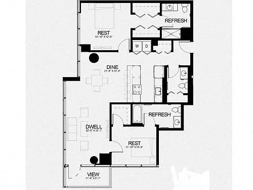 Floor plan 2 Bed / 2.5 Bath