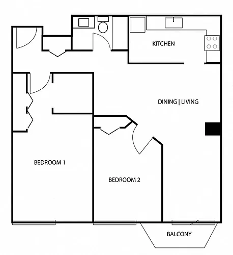 Floor plan 2 Bedroom - 1 Bathroom