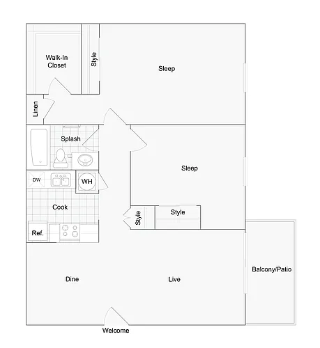 Floor plan 2 BR x 1 BA - B