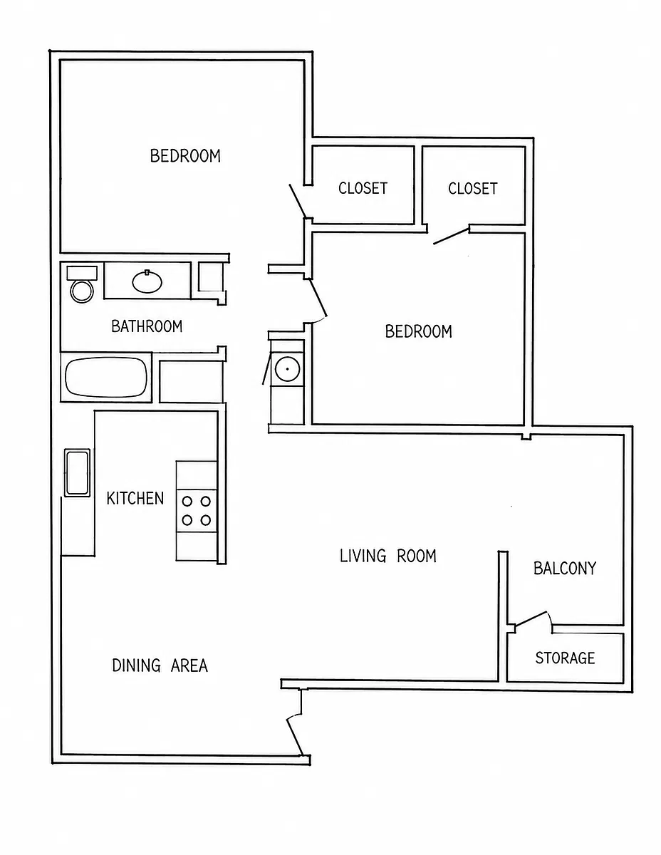 Floor plan 2 Bed 1 Bath