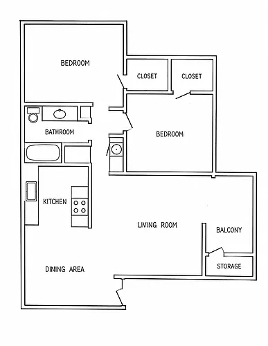 Floor plan 2 Bed 1 Bath