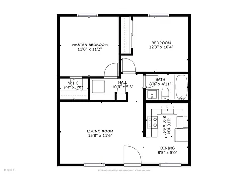 Floor plan 2 Bedroom 1 Bath