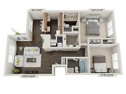Floor plan 2 Bedroom 1 Bath