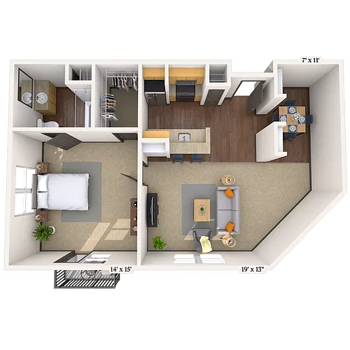 Floor plan Traditional 1x1 562-863 SF