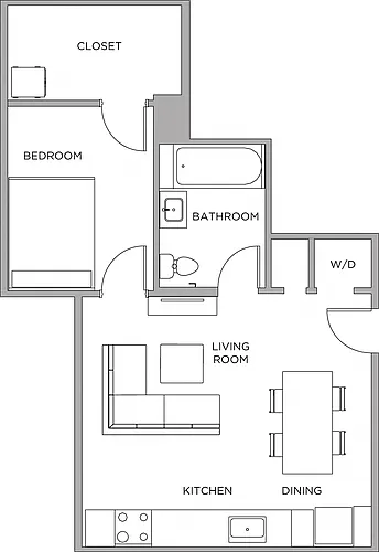 Floor plan 1 Bed/1 Bath-750