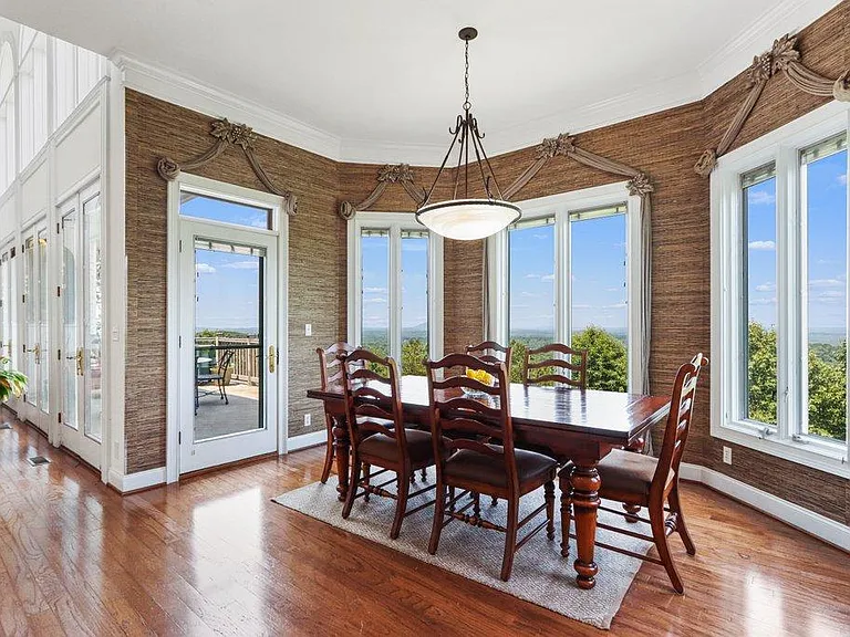 Eat-in kitchen with tree top views