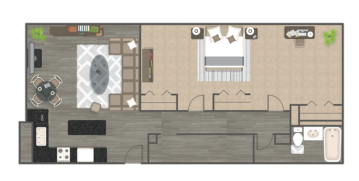 Floor plan One Bedroom One Bath - The Anderson