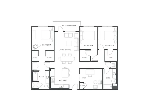 Floor plan 3 Bed/2 Bath Den-M-C2