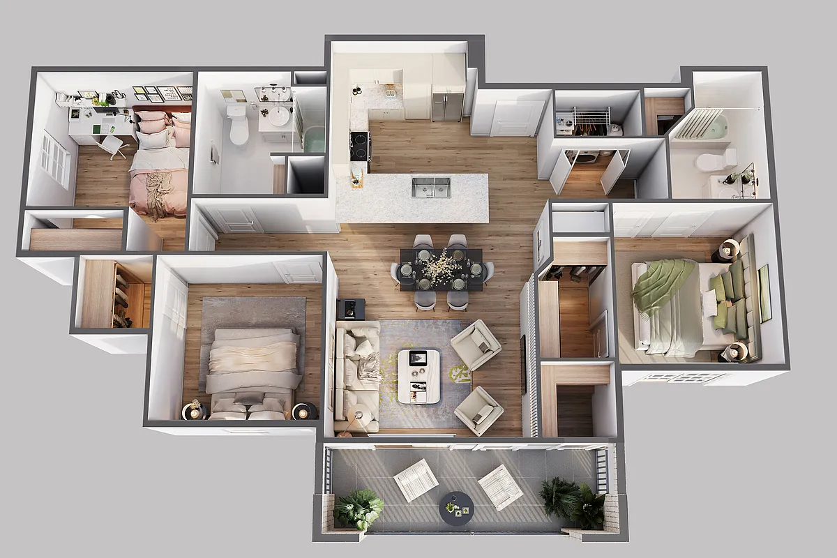 Floor plan 3 Bed 1287sf