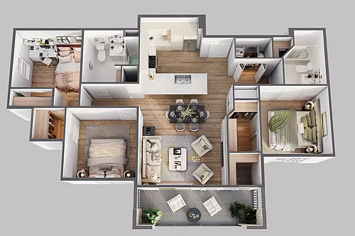Floor plan 3 Bed 1287sf
