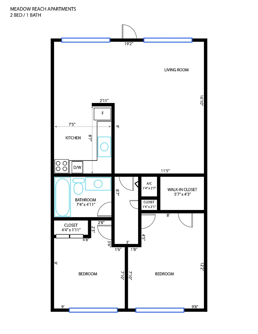 Floor plan 2Bed-1 Bath