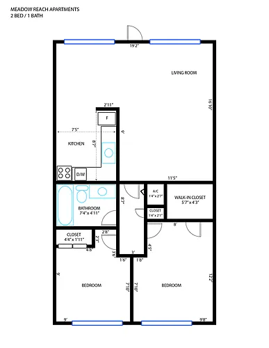 Floor plan 2Bed-1 Bath