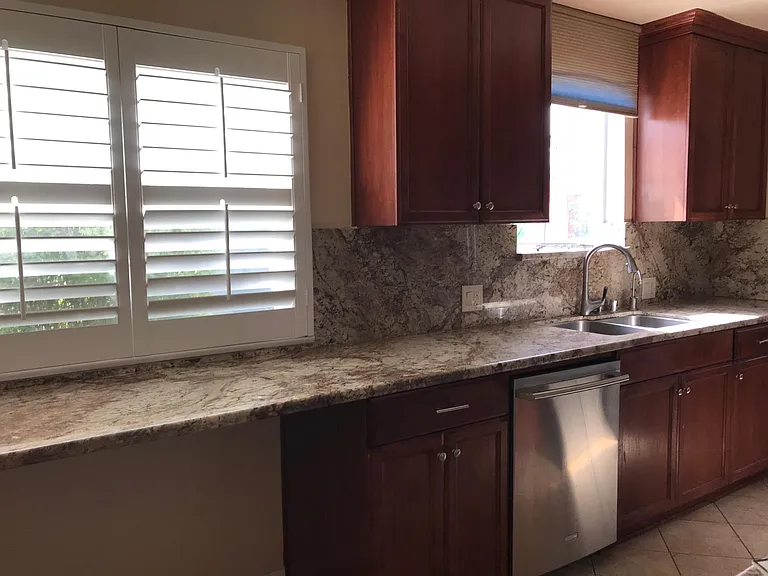 Kitchen counter, could be used for breakfast area with stools.