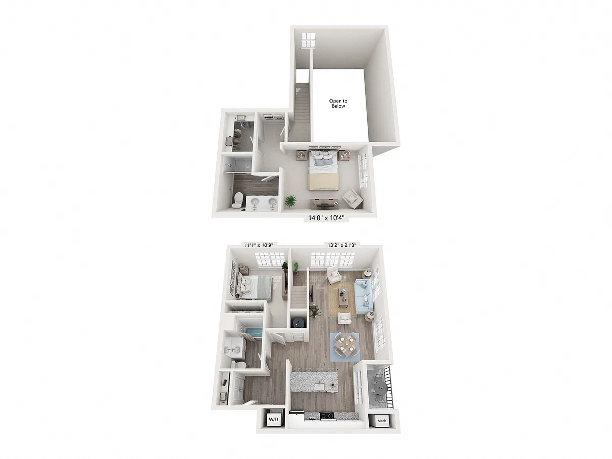 Floor plan Two Bed Two Bath Loft 1256