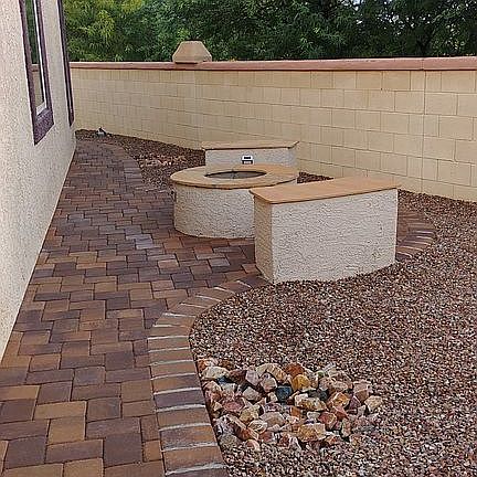 Pavers, seating and firepit