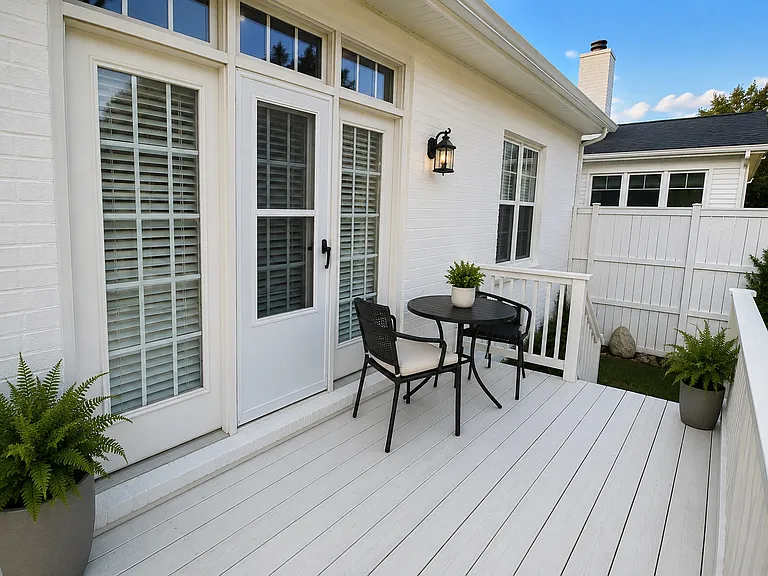 deck with pond view