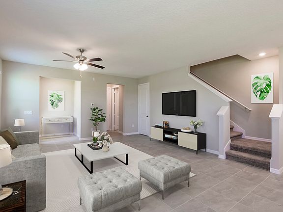 Open-concept layout with a vast amount of entertainment space.