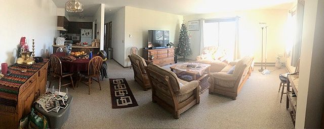 Spacious living room and dining room space.