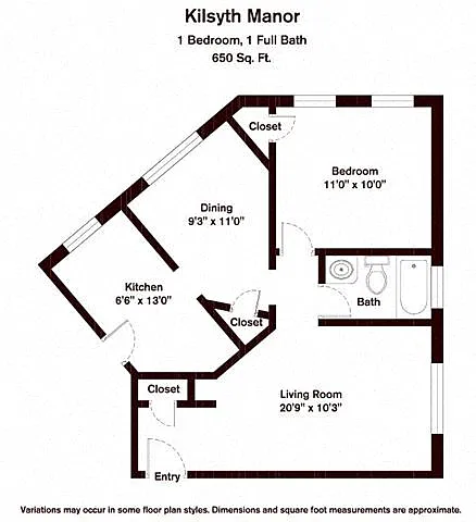 Floor plan 1 Bedroom/1 Bath