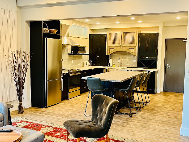 Well appointed kitchen with a spacious island for dining.