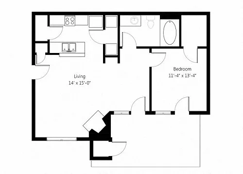 Floor plan Lincoln A2 1bed 1bath