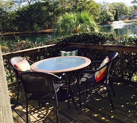 Back deck with view of pond