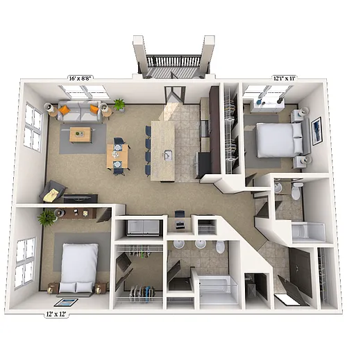 Floor plan Traditional 2x2 1164-1184 SF
