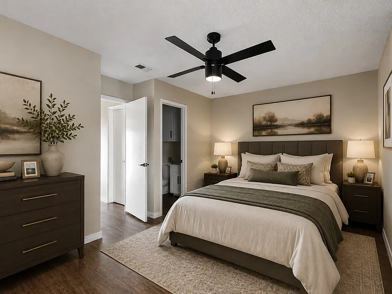 Primary bedroom _ Oversized extended master bedroom pictured with a King be and a Jack and-Jill bath