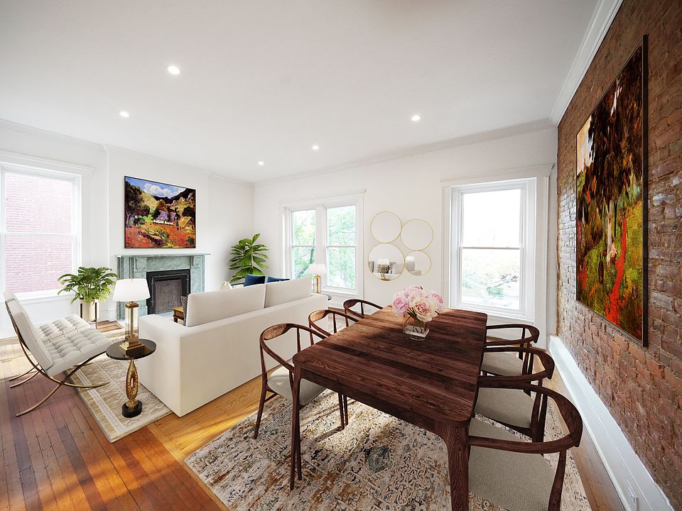Second floor home, living/dining room staged.