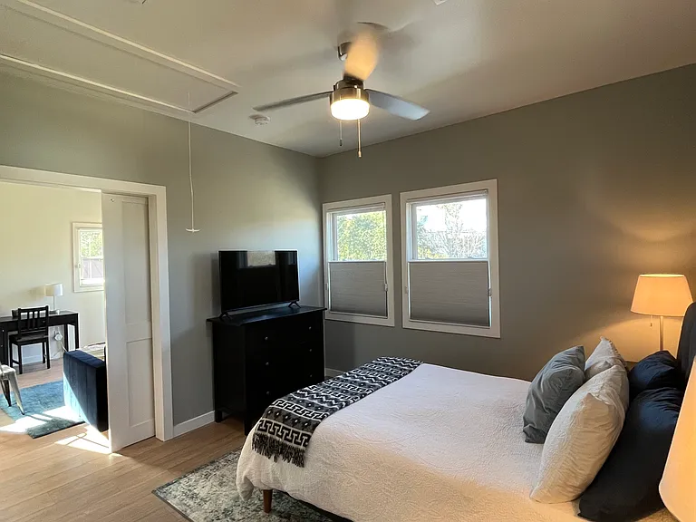 bedroom with black-out shades
