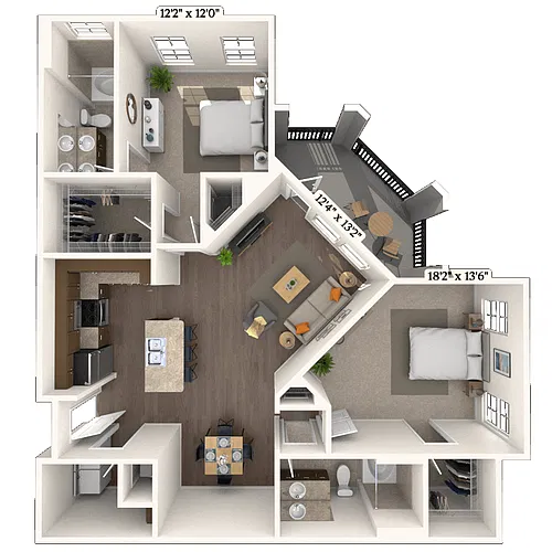 Floor plan Traditional 2x2 1200 SF