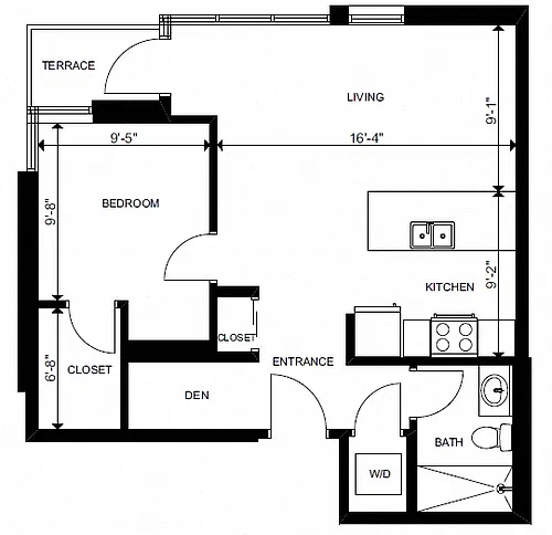 Floor plan 1 Bed Den 1 Bath C