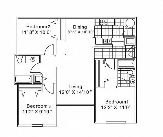 Floor plan 3 Bedroom 2 Bathroom