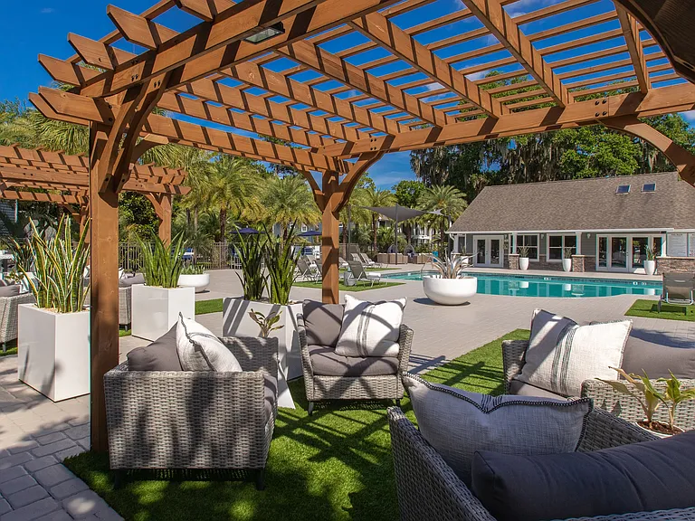Our poolside pergolas not only add charm, but also provide the perfect balance of sunlight and shade for residents to savor poolside moments.