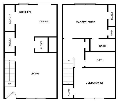 Floor plan 2 Bedroom 2.5 Bath Townhome - Classic