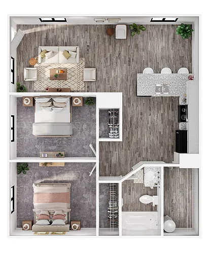 Floor plan B1 - 2 Bed / 1 Bath