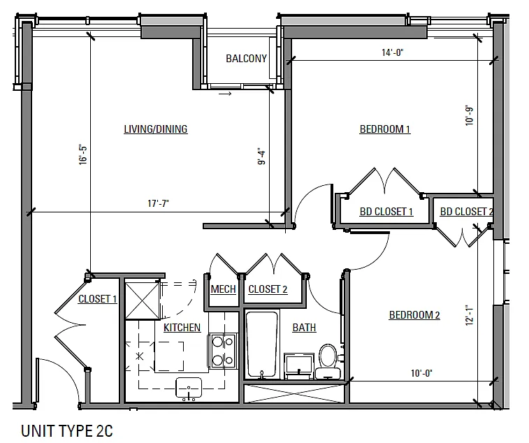Floor plan 2 Bedroom Market