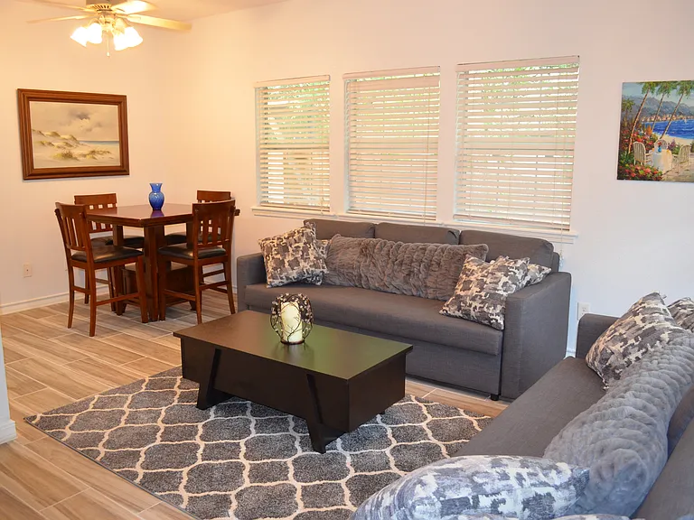 Guest house living and dining areas.
