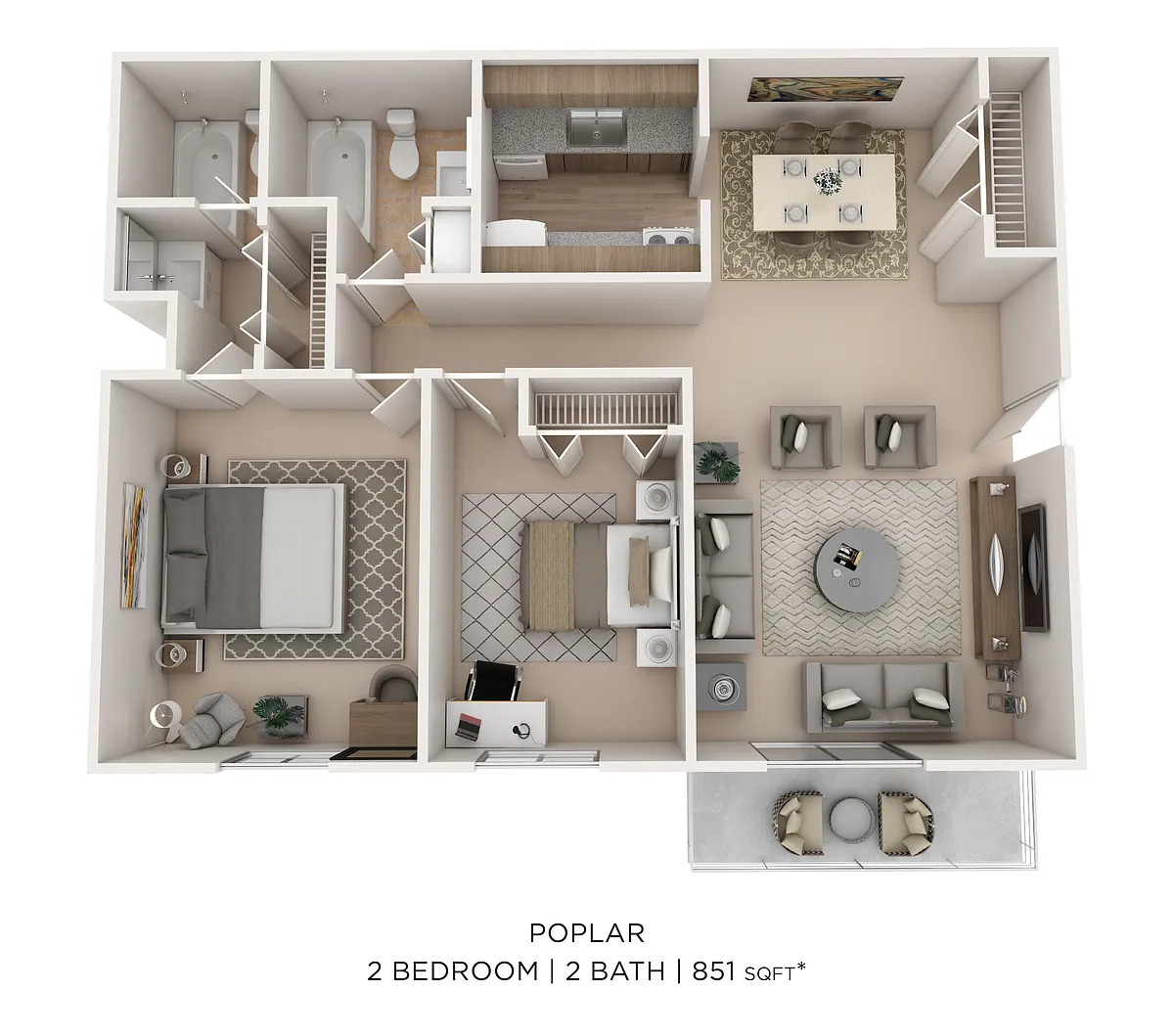 Floor plan 2 Bed 2 Bath 851 - Poplar