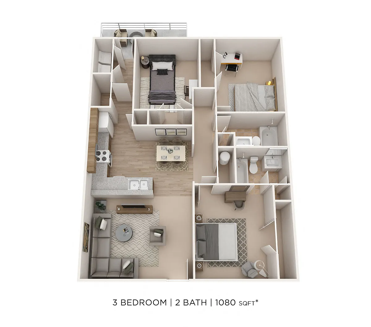 Floor plan Three Bedroom 2 Bath