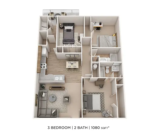 Floor plan Three Bedroom 2 Bath