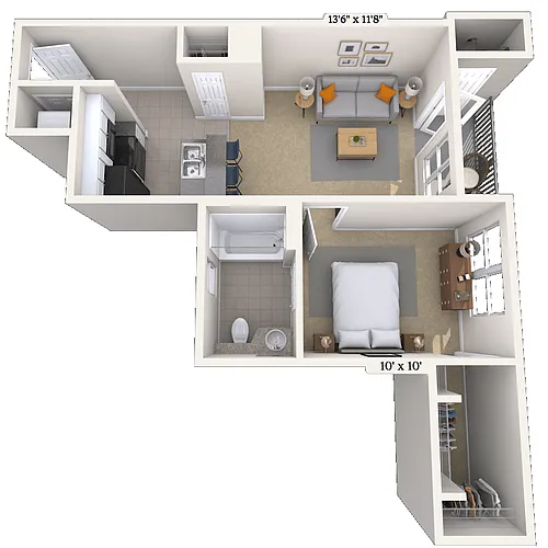 Floor plan Traditional 1x1 572-587 SF