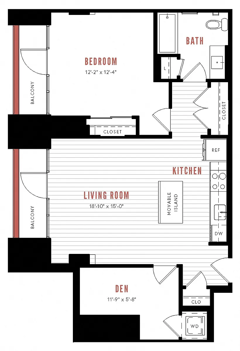 Floor plan AD1 - One Bed w/ Den
