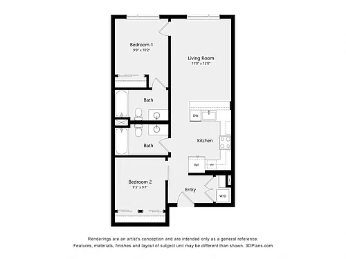 Floor plan Urban Two Bedroom D01D