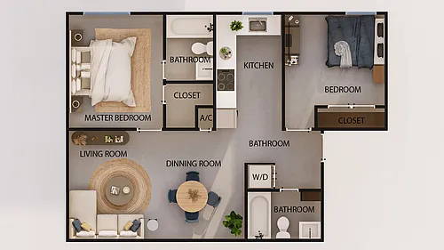 Floor plan 2 Bedroom|2 Bath