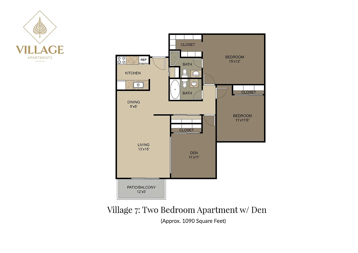 Floor plan Two Bedroom w/ Den 7-01