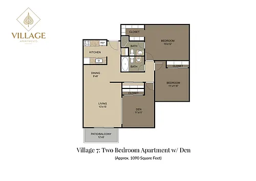 Floor plan Two Bedroom w/ Den 7-01