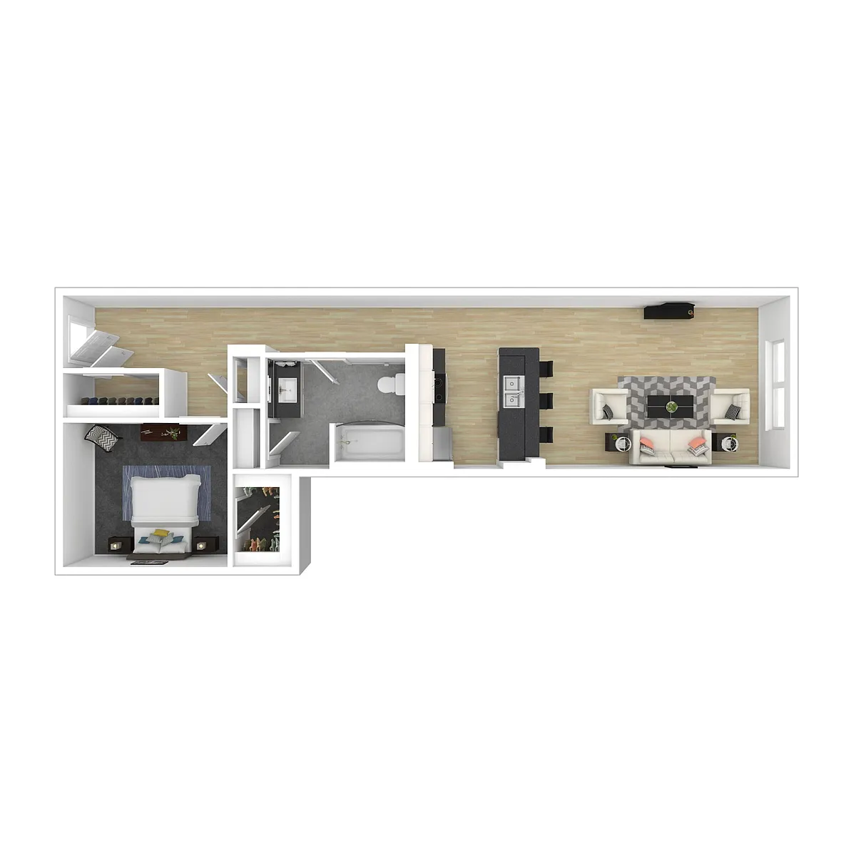 Floor plan 1 Bedroom, 1 Bath (60% Income Restrictions Apply)