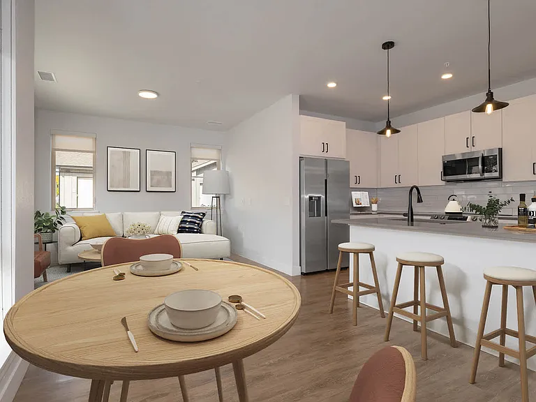 Living Area and Kitchen with Hard Surface Flooring